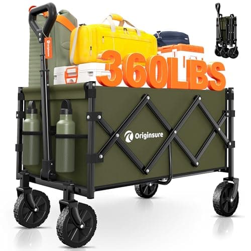 Originsure Collapsible Wagon Cart Foldable - Portable Heavy Duty Folding Beach Wagons with Wheels - Outdoor Utility Carts for Groceries, Shopping, Camping, Sports, Garden with Large Capacity - Green