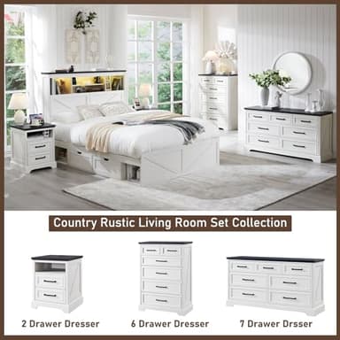 ACCOHOHO 7 Drawer Dresser, Farmhouse Chest of Drawers for Bedroom, 52" Wide Dresser TV Stand with Large Metal Handles, Wood Drawer Organizer for Living Room, Hallway - Off White - Image 6