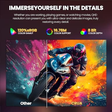 CRUA 32" Curved Gaming Monitor, 2K QHD 2560x1440P, 144Hz/165Hz Computer Monitors, 120% sRGB, FreeSync, Low Blue Light, 1800R VA Screen, HDMI 1.4/DP 1.2, Wall Mountable - Black - Image 5
