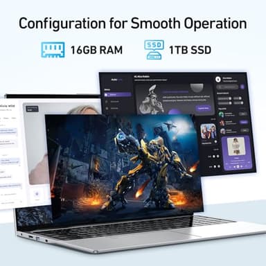 2025 Latest 16'' Laptop, 1TB SSD 16GB RAM, 2024 New Processor N95(3.4GHz), 8000mAh Battery, Backlit Keyboard, Compatible with Windows 11, Fingerprint, USB 3.2, HDMI, WiFi5, Bluetooth, TF Card Slot - Image 4