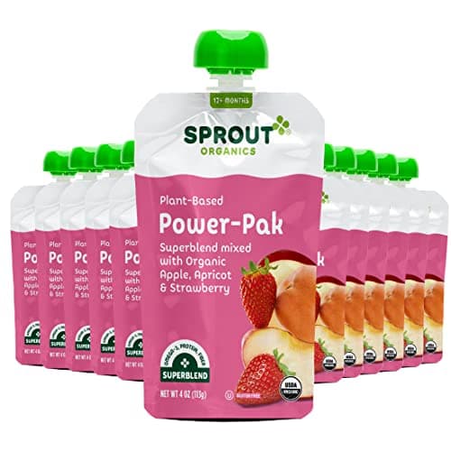 Sprout Organic Baby Food, Stage 4 Toddler Pouches, Apple Apricot & Strawberry Power Pak, 4 Oz, Pack of 12 - Image 1