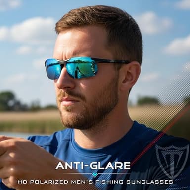 ATTCL Polarized Sunglasses for Men Sports: UV Protection Anti-Glare Wrap-Around Lightweight Metal Sun Glasses Driving Fishing Golf Running 8177 black-blue - Image 2