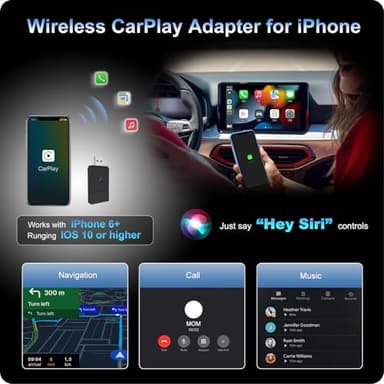 Wireless CarPlay Adapter, Convert Wired to Wireless, Plug&Play USB A/Type C Design for Cars That Built-in Wired Apple Car Play, Easy Use&Seamless Connection for iPhone iOS 10+ - Image 2