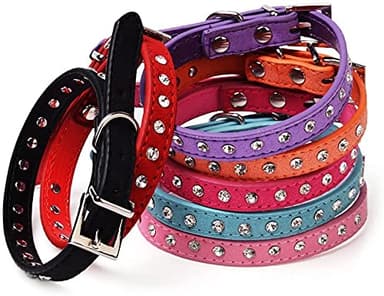 Dog Collar Crystal Bling Rhinestone pu Leather Puppy Cat Collars Necklace Neck Strap (Pink, S) - Image 9