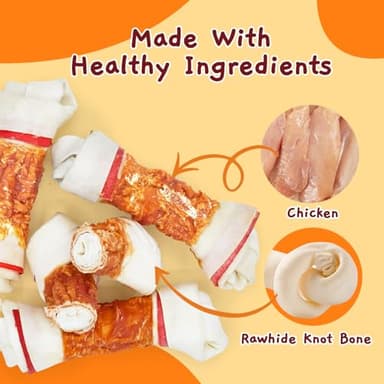 Jungle Calling Chicken Wrap Knotted Bones Dog Chews, Long Lasting Beefhide Treats Real Rawhide Bones for Large Dogs Edible Training Treats - Image 3