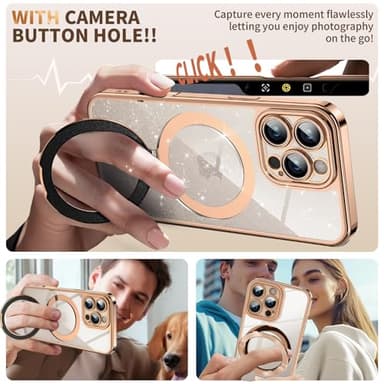 [Never Yellows+CD Ring with Glitter Card fit for MagSafe Stand] Magnetic for iPhone 16 Pro Case with Camera Lens Protection, Clear Shiny Slim Case for iPhone 16 Pro Women Girls, Desert Titanium - Image 5