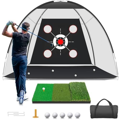 KLAODOT Golf Net with Practice Mat,Golf Hitting Aid Nets 10x7FT for Backyard Driving Chipping Training Swing with Target Mat Balls for Outdoor Indoor，Gifts for Men Dad Him and Golfer - Image 1