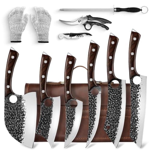 DRGSKL Serbian Chef Knife Set, Hand Forged Knife Set with Bag, Full Tang Kitchen Knife Sets with High Carbon Steel, Meat Cleaver Butcher Boning Knife for Brisket Trimming, Gift for Men Women - Image 1
