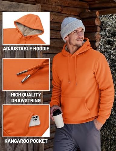 TACVASEN Mens Hoodies Pullover Heavyweight Sweatshirts for Men Workout Hoodies Sherpa Pullover Athletic Fleece Sweatshirts Orange - Image 5
