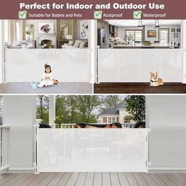 Reinforced 41 Inch Extra Tall Retractable Dog Gate 80 Inch Extra Wide Baby Gate with Support Rods – Prevents Crawling Under, Indoor Extra Tall Retractable Baby Gates Outdoor Extra Tall Pet Gate, White - Image 5