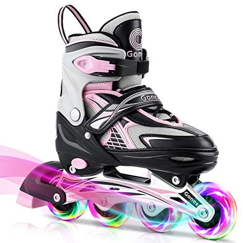 Gonex Inline Skates for Girls Boys Kids, Adjustable Skates Outdoor Blades Inline Roller Skates for Children Teens Women with Light Up Wheels for Indoor Outdoor Backyard Skating, Pink M - Image 1