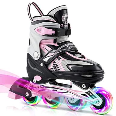 Gonex Inline Skates for Girls Boys Kids, Adjustable Skates Outdoor Blades Inline Roller Skates for Children Teens Women with Light Up Wheels for Indoor Outdoor Backyard Skating, Pink M - Image 1