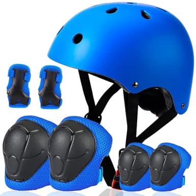 Besttravel Kids Helmet and Pads Set, Toddler Adjustable Toddler Bike Helmet Age 5 and Older Boys Girls Multi-Sports Safety (Blue with Pads) - Image 1