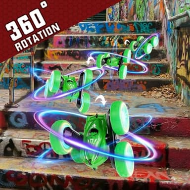 SAUFTTI Remote Control Car, Gesture Sensor RC Stunt Cars Toys for Kids Age 6 7 8 9 10 11 12+ Years Old, Double-Sided 360° Rotating 4WD RC Drift Truck for Boys Girls Birthday (Green) - Image 5