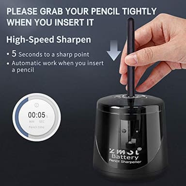 ZMOL Battery Powered Electric Pencil Sharpener,Small Battery Operated Colored Pencil Sharpeners Portable for Kids,Fast Sharpen, Suitable for No.2/Colored (6-8mm), School/Classroom/Office/Home Black - Image 6