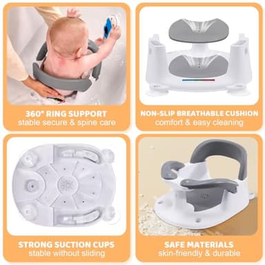 LDIIDII Baby Bath Seat for Babies 6 Months & Up Sitting Up,Infant Bath Seat with Temperature Alert+Open Backrest+on/Off Armrest,Toddler Bath seat Baby Bath Chair for Bathtub,Tub,Sink Grey - Image 7