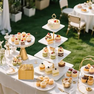 DaYammi 200Pcs Gold Dessert Plates Including 100Pcs Appetizer Plates 6",100Pcs Plastic Forks 5.7",Gold Glitter Plastic Square Plate for Party,Gold Salad Plate and Cake Forks for Wedding Birthday - Image 8