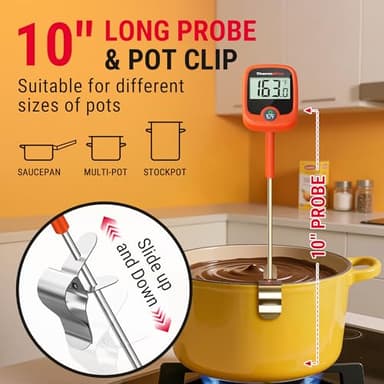ThermoPro TP509 Candy Thermometer with Pot Clip, 10" Long Probe Instant Read Meat Food Thermometer with LCD, Cooking Oil Thermometer Deep Frying Thermometer for Candy Maple Syrup Sugar Brewing Making - Image 5
