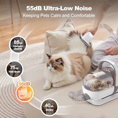 Afloia 6-in-1 Dog Grooming Kit, Pet Grooming Vacuum for Shedding, Dog Hair Vacuum with Clipper Nail Trimmer Grinder, Pet Brush Groomer at Home, Low Noise Cats Hair Remover, 1.5L Dust Cup, White - Image 5
