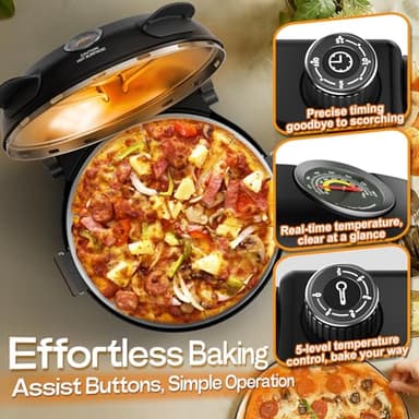 Upgrade Pizza Oven, Indoor Pizza Ovens Heats Up to 800˚F, 1200W Electric Pizza Oven, 12 Inch Pizza Maker with Viewing Window, Temperatures Control and Timer for Indoor and Outdoor Use - Image 4
