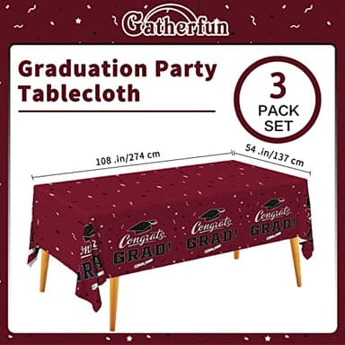 Gatherfun Graduation Tablecloths Graduation Party Table Decorations Waterproof Plastic Rectangular Disposable Table Cover for Congrats Grad Party Supplies 3PCS 54x108 Inch, Maroon - Image 3