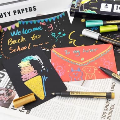 Betem Metallic Paint Markers, 10 Colors Acrylic Paint Markers for Black Paper, 2mm Medium Tips Metallic Glitter Pens for Scrapbooking, Rock Painting, Greeting Cards, Photo Albums, DIY Art Crafts - Image 6