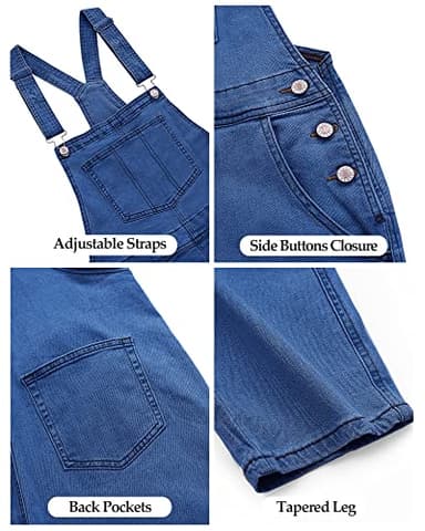 luvamia Flexclusive Women's Casual Adjustable Denim Bib Overalls Jeans Pants Fashion Loose Jumpsuits Overalls for Women Classic Blue Size Medium - Image 3