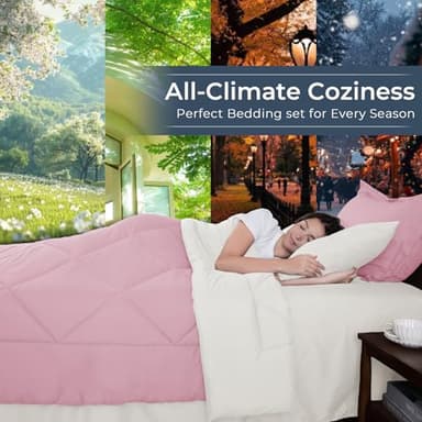 HEVUMYI Queen Comforter Set - 7-Piece All Season Bed in a Bag Queen, Ultra Soft Bedding Set with Comforter, Flat Sheet, Fitted Sheet, Pillowcases, Pillow Shams, Pink & Ivory - Image 3