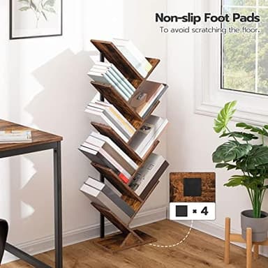 HOOBRO Tree Bookshelf, 9-Tier Bookcase Wooden Shelves, Floor Standing Storage Rack, for Display of CDs, Books in Living Room, Home Office, Wood Storage Rack for Bedroom, Rustic Brown BF08SJ01G1 - Image 5