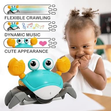Pbooo Crawling Crab Baby Toy, Interactive Walking Dancing Moving Crab Toy (Infrared Sensing) 3-6 6-12 Months, Toddler Learning Tummy Time Crab, Infant Music Sensory Birthday Gifts - Image 2