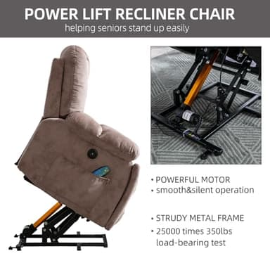 CANMOV Power Lift Recliner Chair with Massage and Heat for Elderly, Overstuffed Wide Recliners, Heavy Duty and Safety Motion Reclining Mechanism with USB Ports, 2 Concealed Cup Holders, Apricot - Image 7