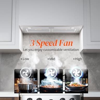 FIREGAS Range Hood 28 inch, Built-in Stainless Steel Kitchen Vent Hood with 450 CFM, 3 Speed Exhaust Fan, 2 LED Lights & Button Control, Ducted/Ductless Convertible - Image 5