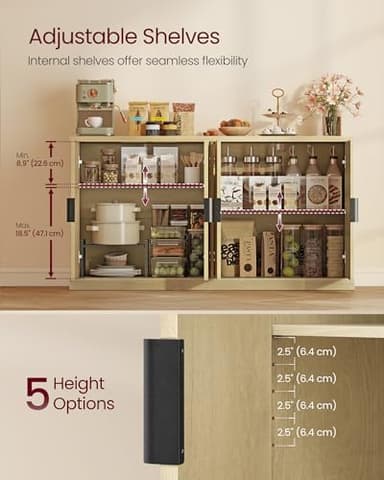 VASAGLE MAXE Collection - Transitional Buffet Cabinet, Console Cabinet, Sideboard with Adjustable Shelves, Fluted Doors, Buffet Table, Kitchen Pantry, Oak Beige UBBK382Y01S - Image 4
