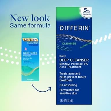 Differin Acne Face Wash with 5% Benzoyl Peroxide, Daily Deep Cleanser by the makers of Differin Gel, Gentle Skin Care for Acne Prone Sensitive Skin, 4 oz (Packaging May Vary) - Image 2