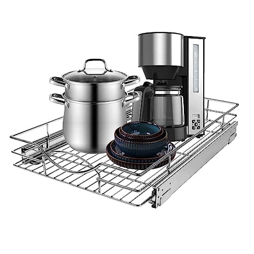 Sikarou Pull Out Cabinet Organizer 26" W x 21" D, Heavy Duty Kitchen Cabinet Pull Out Shelves, Slide Out Wire Basket for Kitchen Cabinets, Bathroom, Pantry, Chrome Finish - Image 1