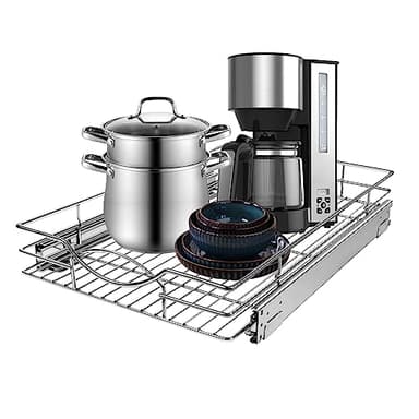 Sikarou Pull Out Cabinet Organizer 26" W x 21" D, Heavy Duty Kitchen Cabinet Pull Out Shelves, Slide Out Wire Basket for Kitchen Cabinets, Bathroom, Pantry, Chrome Finish - Image 1