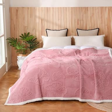 Gracelife Blanket for Women, Sherpa Throw Blanket for Couch, Flannel Butterfly Cozy Soft Blanket for Bed - Fleece, Pink, 80x90 Inches - Image 2