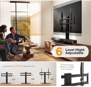 Universal TV Stand - Table Top TV Stand for 27-60 inch LCD LED TVs - 6 Level Height Adjustable TV Base Stand with Tempered Glass Base & Wire Management, VESA 400x400mm - Image 3