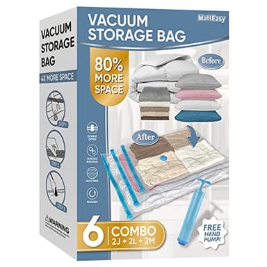 MattEasy Space Saver Vacuum Storage Bags, 6 Pack Combo (2 Jumbo/2 Large/2 Medium) Space Saver Bags with Pump, Storage Vacuum Sealed Bags for Clothes, Comforters, Blankets, Bedding - Image 1