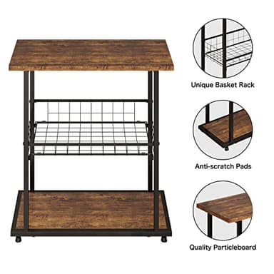 PROXRACER Side Table, 3-Tier End Table, Narrow Sofa Table Bedside Table, Small Nightstand with Storage Shelf for Living Room, Study, Bedroom, Rustic Brown - Image 8