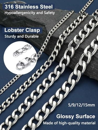 Stainless Steel Necklace for Women 316L Stainless Steel Miami Cuban Curb Chain Men - Image 4