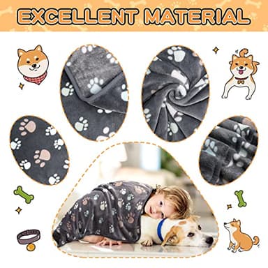 Rezutan Dog Blanket for Large Dogs, Upgraded 3 Pack Dog Cat Flannel Blankets Washable, Soft Pet Throw Cover Suitable for Kennel Crate Bed, Cute Paw Pattern, Grey, 31" x 41" - Image 2