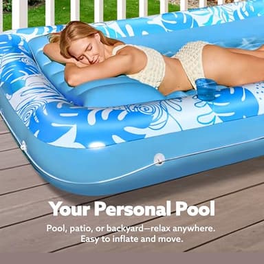 SLOOSH Inflatable Tanning Pool Lounger Float, 70" x 46" Pool Floats Adult with Pillow, 4 in 1 Suntan Tub Raft Floatie,Sunbathing Bed Lounge for Water Blow Up Kids Ball Pit Party Gifts, L-Blue - Image 3