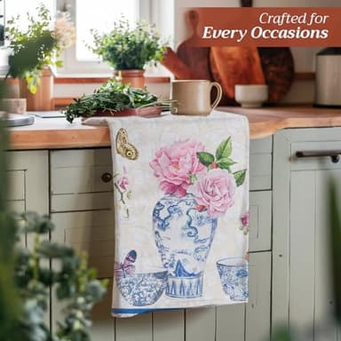 Maison d' Hermine Kitchen Towels Set of 3 100% Cotton 27.50" x 20" Reusable Cloth Tea Dish Towels Absorbent with Hanging Loop for Kitchen, Home, Dining, Cocktail Parties Spring/Summer (Canton) - Image 3