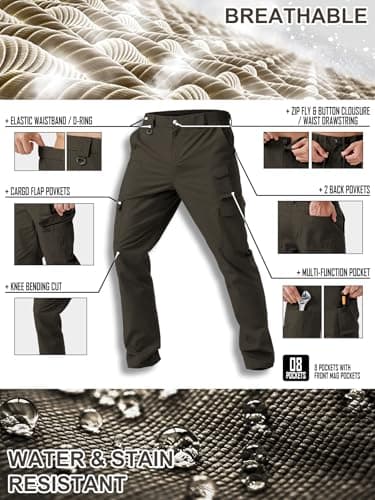 Winvote Men's Cargo Work Pants Water Resistant Tactical Pants 31" Lightweight Hiking Ripstop Pants Outdoor Apparel Dark Brown 40 - Image 3