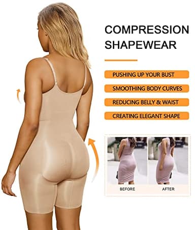 SHAPERX Shapewear for Women Tummy Control Bodysuit Mid Thigh Butt Lifter Body Shaper Shorts，SZ5218-2-Beige-S/M - Image 5
