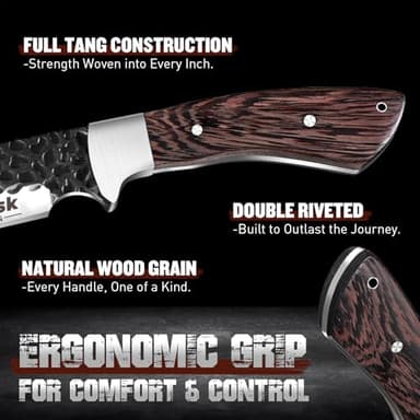 Huusk Fixed Blade Bowie Knife - 8" Hunting Knife with Sheath, Full Tang Survival Knives with Ergonomic Wood Handle, Outdoor Bushcraft Knives for Camping Hiking Fishing BBQ, Father's Day Gifts Box - Image 4