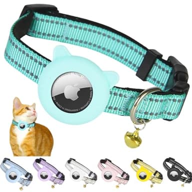 BXPAW Airtag Cat Collar,Reflective Cat Tracker Collar with Air Tag Holder and Safety Elastic Band,Breakaway GPS Collars for Girl Boy Cats,Kittens and Puppies (Green, Extra Small) - Image 1