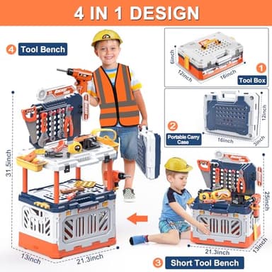 Kids Tool Bench - Toy Workbench with Storage Box,4 in 1 Kids Tool Set with Electric Drill Toy Tool Accessories 90pcs Pretend Play Construction Toy Educational Gift for Kids 3-5,4-8 - Image 3