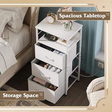 WLIVE White Night Stand with Charging Station, LED Nightstand with 3 Fabric Drawers, Tall Bedside Table with 3 USB Ports and 2 Outlets, Dresser for Small Space, 31.93" H Side Table for Bedroom - Image 4